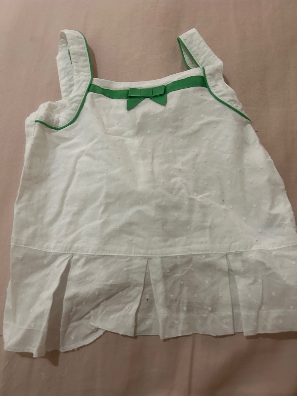 White & Green Bow-Trim Girls' Sleeveless Top